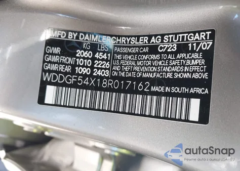 2008 Mercedes-Benz C 300 Luxury/Sport из США, поврежденный, VIN WDDGF54X18R017162